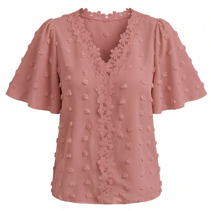 Florenza™ Jacquard Crochet-Lace V-Neck Blouse