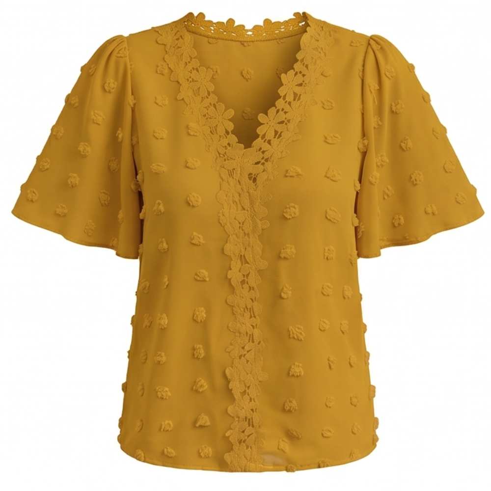 Florenza™ Jacquard Crochet-Lace V-Neck Blouse