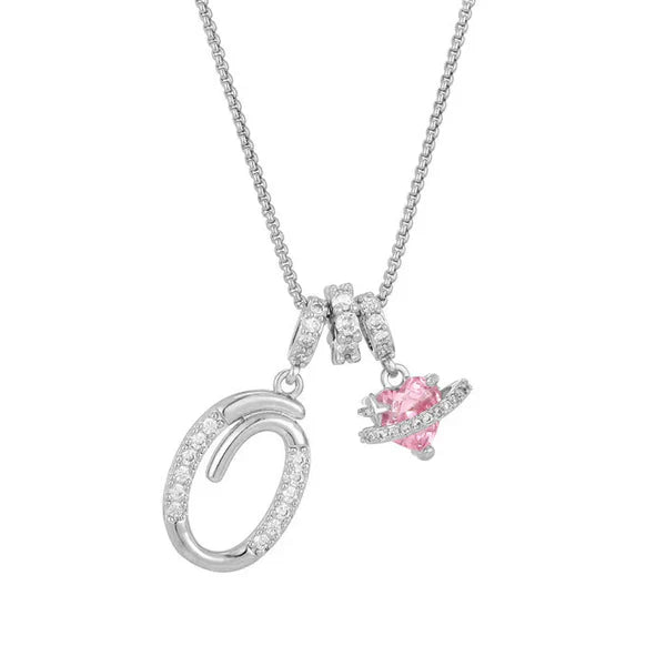 LUMARA™ - 3-Layer Initial Necklace with Pink Heart Zircon