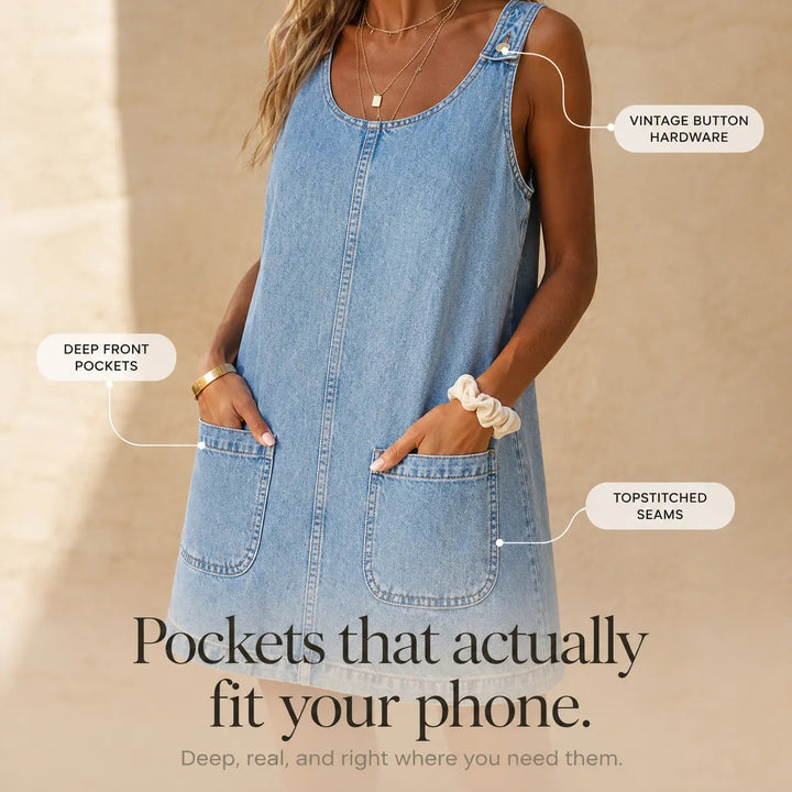Sundrae – Lightweight Denim Pinafore Dress with Front Pockets