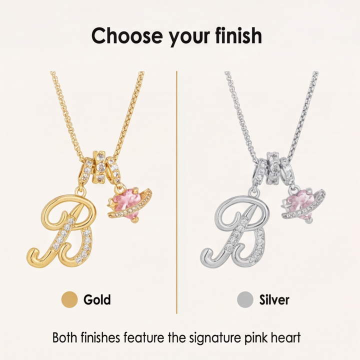 LUMARA™ - 3-Layer Initial Necklace with Pink Heart Zircon
