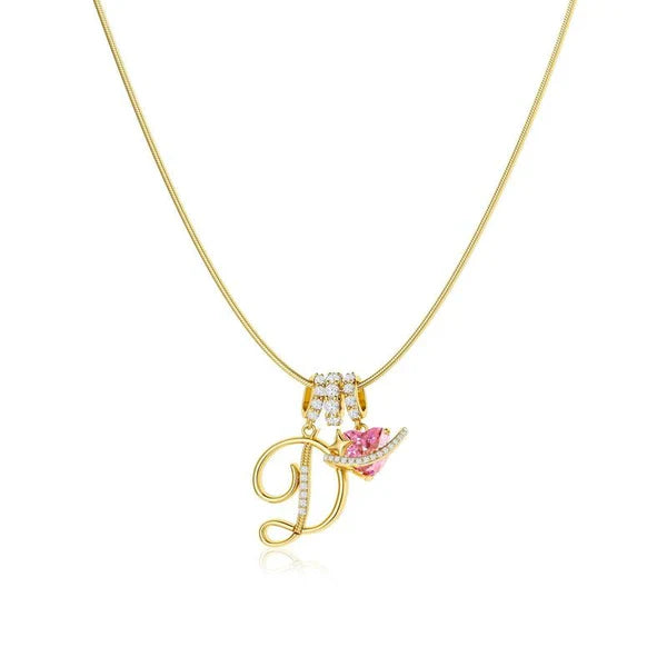 LUMARA™ - 3-Layer Initial Necklace with Pink Heart Zircon