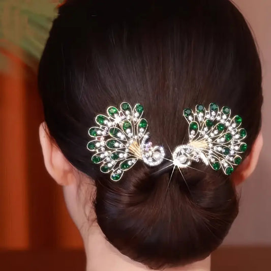 Pearliva™ - Elegant Peacock Rhinestone Hair Bun Clip (50% Off)