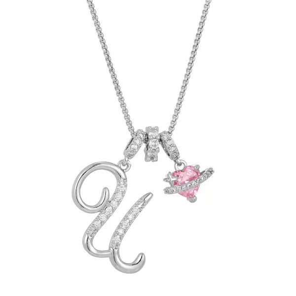 LUMARA™ - 3-Layer Initial Necklace with Pink Heart Zircon