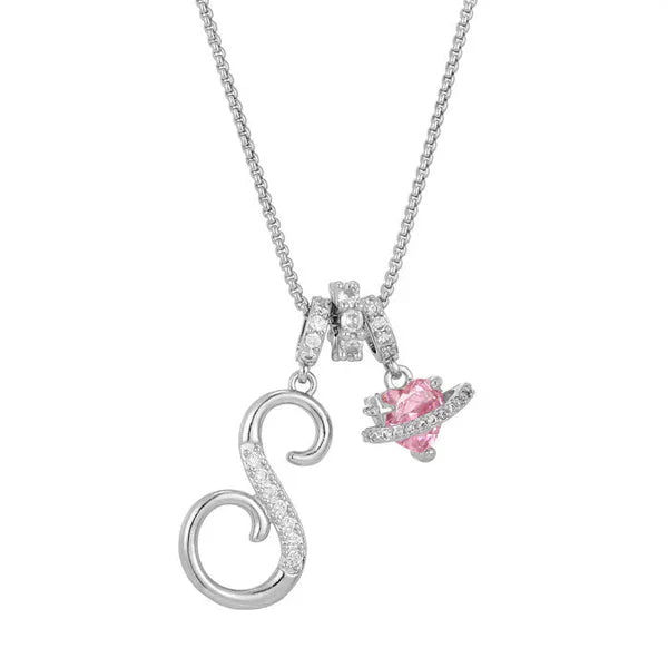 LUMARA™ - 3-Layer Initial Necklace with Pink Heart Zircon