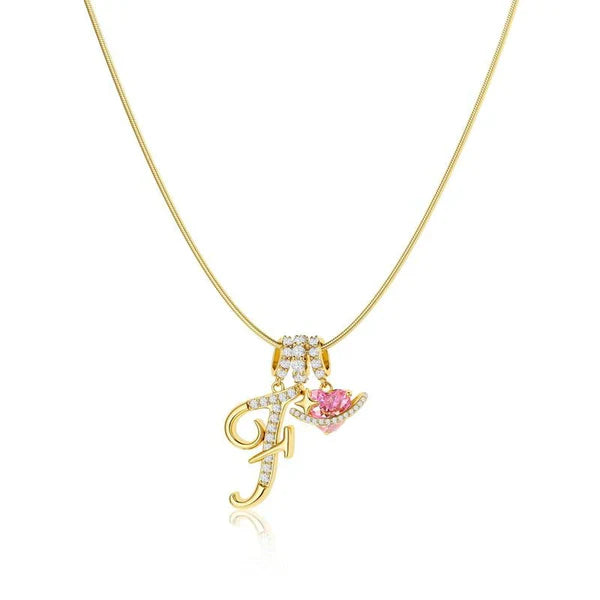 LUMARA™ - 3-Layer Initial Necklace with Pink Heart Zircon