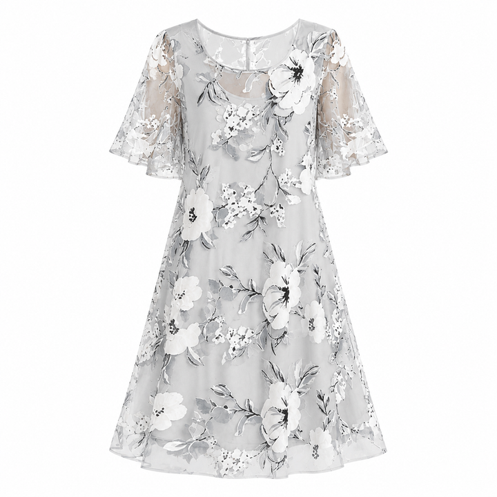 Solenya™ – Floral Chiffon Dress with Sheer Overlay