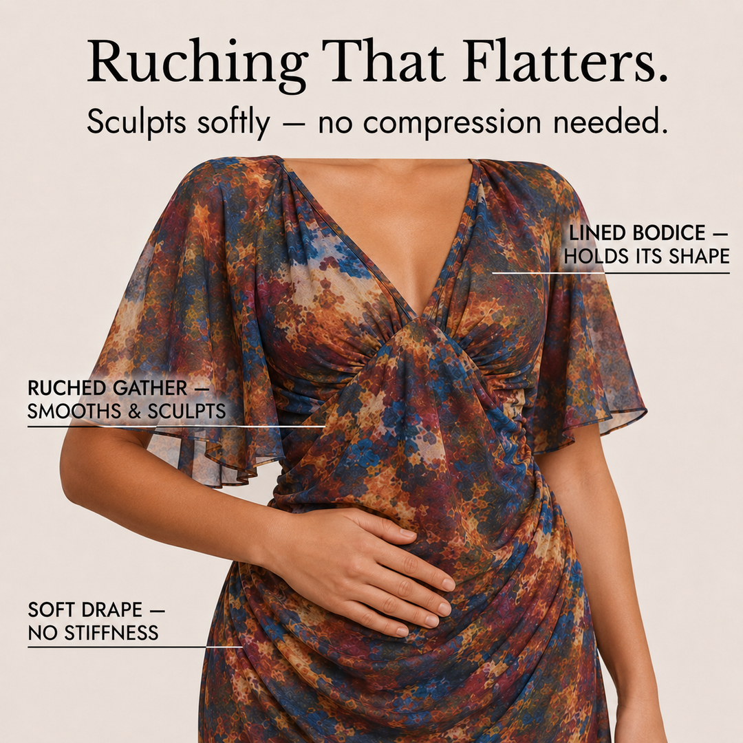 Elowen™ – Watercolor Ruched Midi Dress