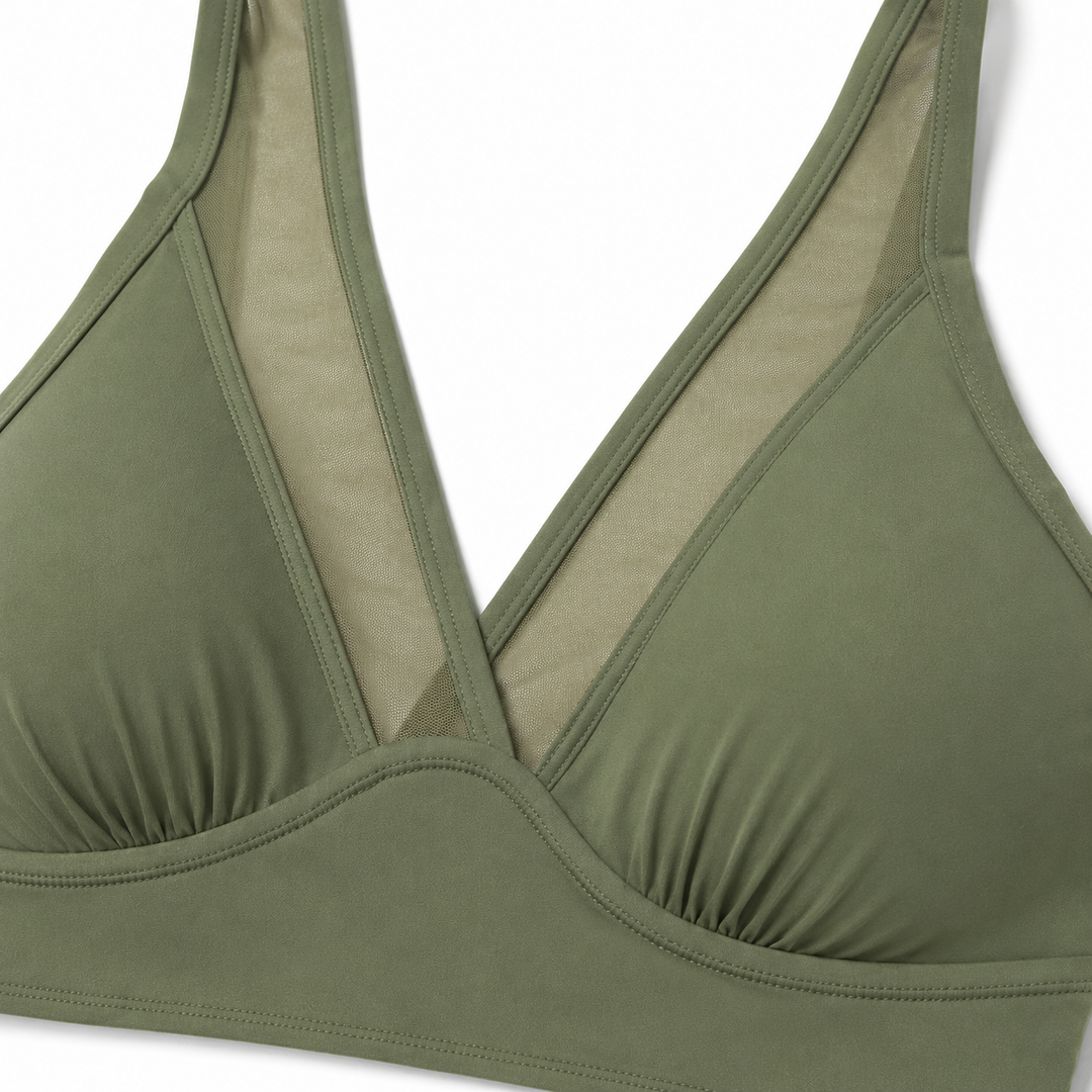Solivia™ – High Waist 3-Piece Swim Set with Mesh V-Top, Ruched Skirt & Sheer Overlay