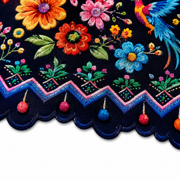 Casamora – Mexican Floral Embroidered Tablecloth with Scalloped Edge