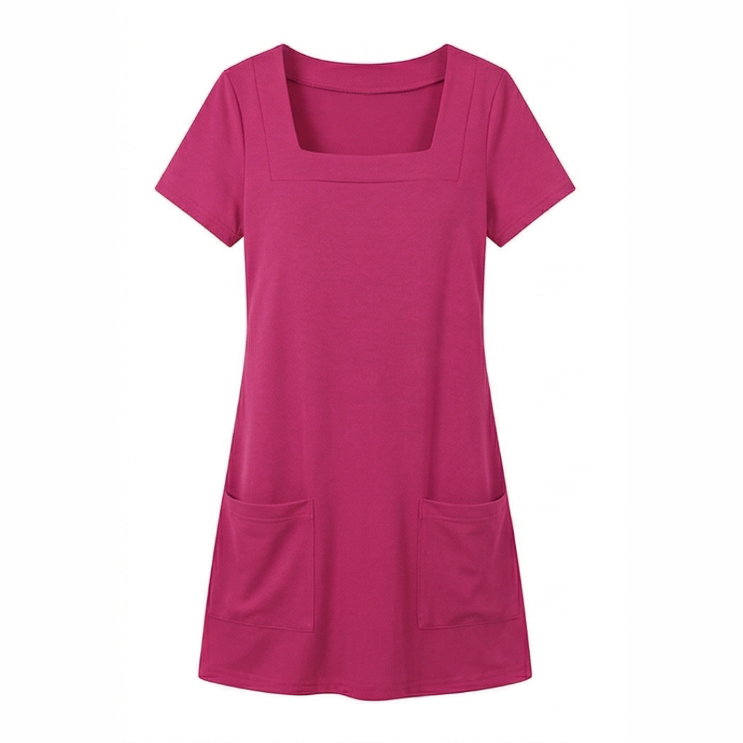 Soliva™ - Soft Square-Neck Pocket Dress