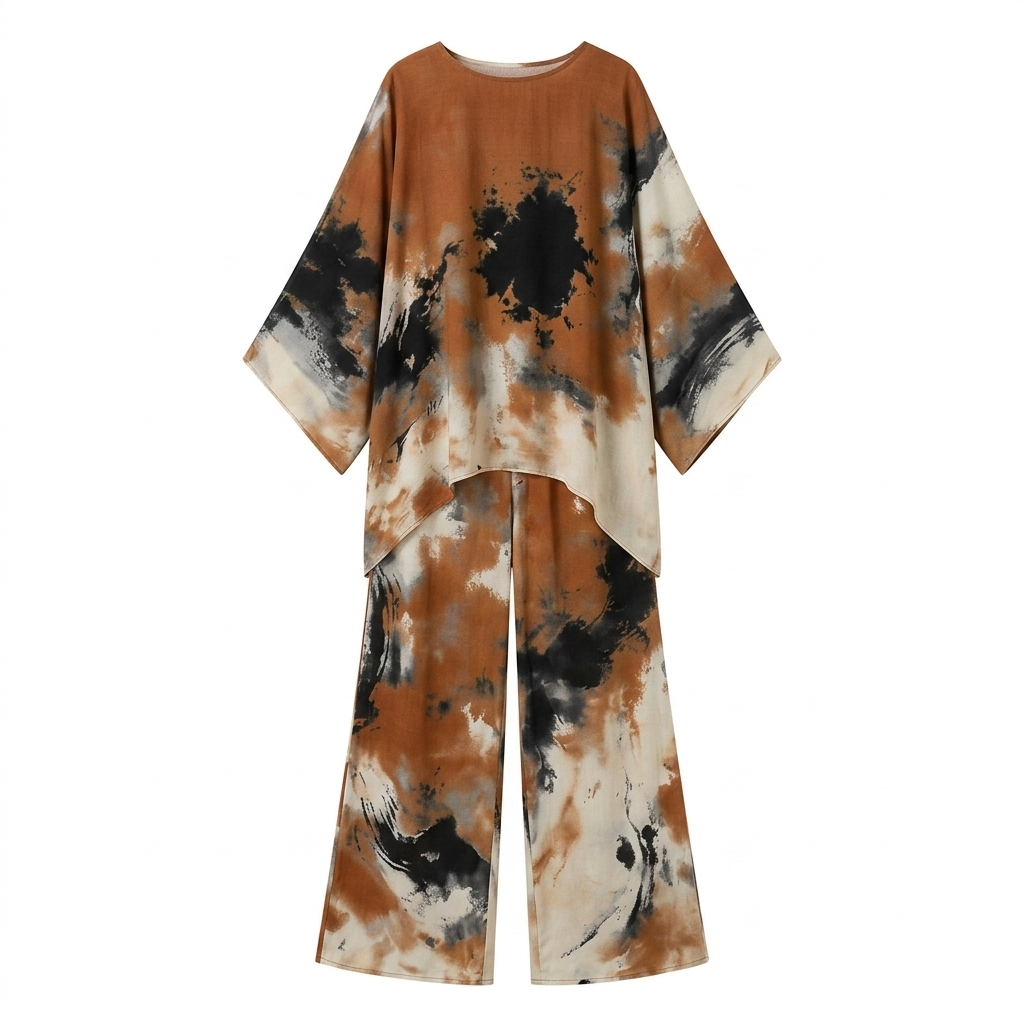 Aterra™ - Artistic Watercolor Tunic and Wide Leg Pants Set
