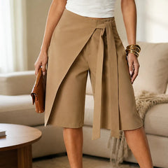 Solene – High-Waisted Wide-Leg Tie-Front Culottes for Women
