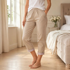 Wearbella – Striped Cuff Cropped Trousers with Stretch Waist for Women