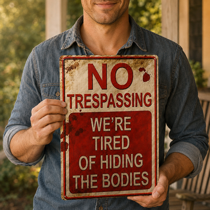Hollerwood™ – Rustic No Trespassing Tin Sign for Porch Garage Garden