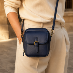 Solene – Structured PU crossbody bag with built-in wallet and glasses compartment
