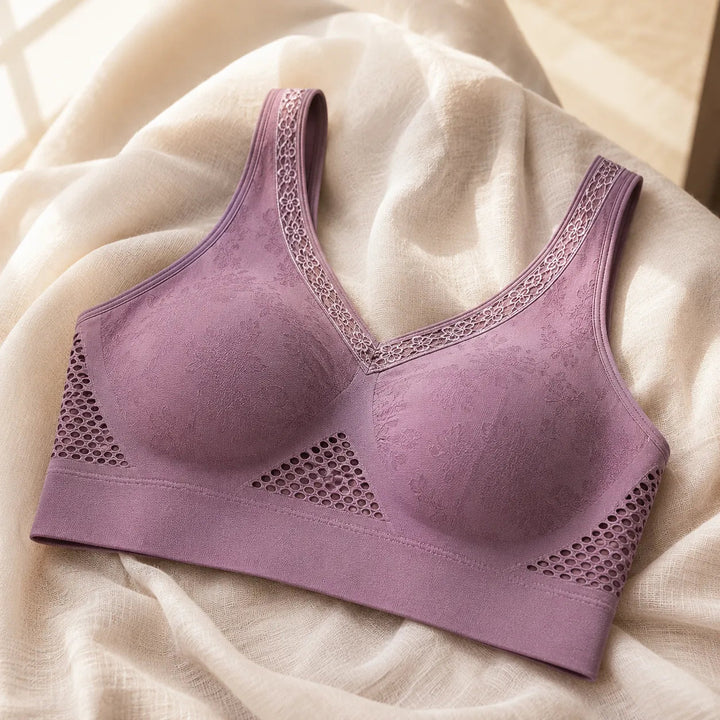 Aluvelle – Wireless Lift Bra with Breathable Mesh & Lace V-Neck