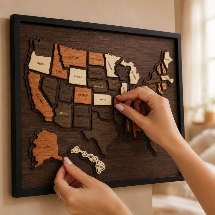 Wanderoak – Wooden USA Travel Map with 3D State Pieces