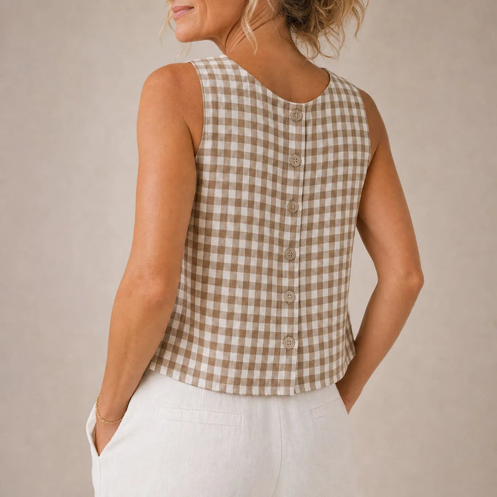 Linelle – Sleeveless Gingham Shell Top for Women, Boxy A-Line Summer Blouse
