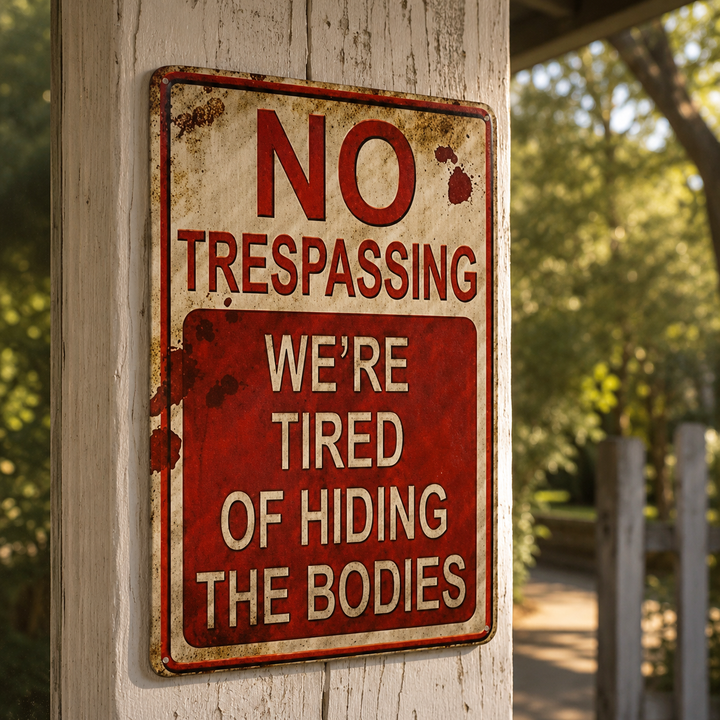 Hollerwood™ – Rustic No Trespassing Tin Sign for Porch Garage Garden