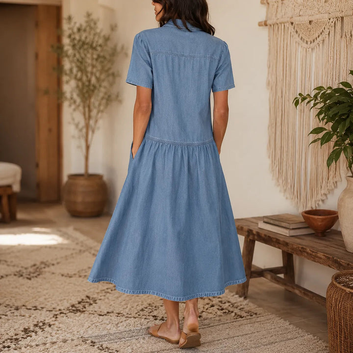 Everly – Shirt Dress with Pockets A-Line Midi Button Front