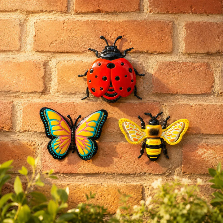 Bloomly – 3D Metal Bee Butterfly and Ladybug Garden Wall Decor Set, Hand