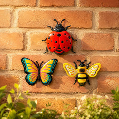 Bloomly – 3D Metal Bee Butterfly and Ladybug Garden Wall Decor Set, Hand