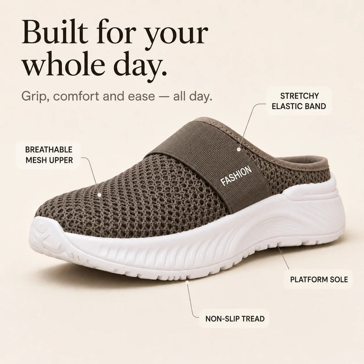 Stride & Soft – Women's Slip On Platform Mesh Sneakers, Breathable Non-Slip Mules