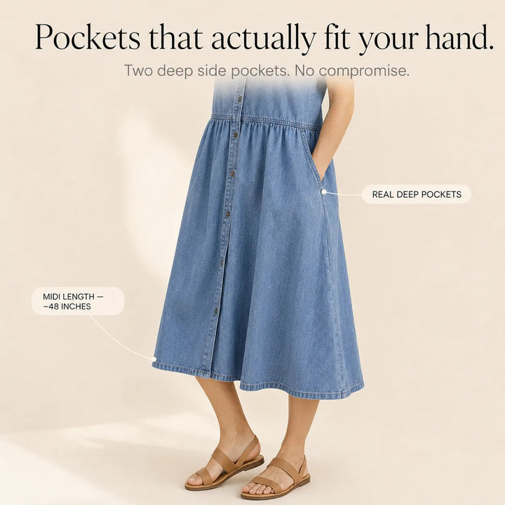 Everly – Shirt Dress with Pockets A-Line Midi Button Front