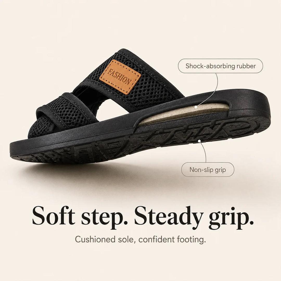 Breezely – Breathable Mesh Slide Sandals for Wide Feet, Open Toe Comfort