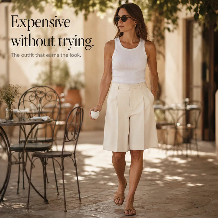 Soleya – Tailored Wide-Leg Pleated Bermuda Shorts for Women