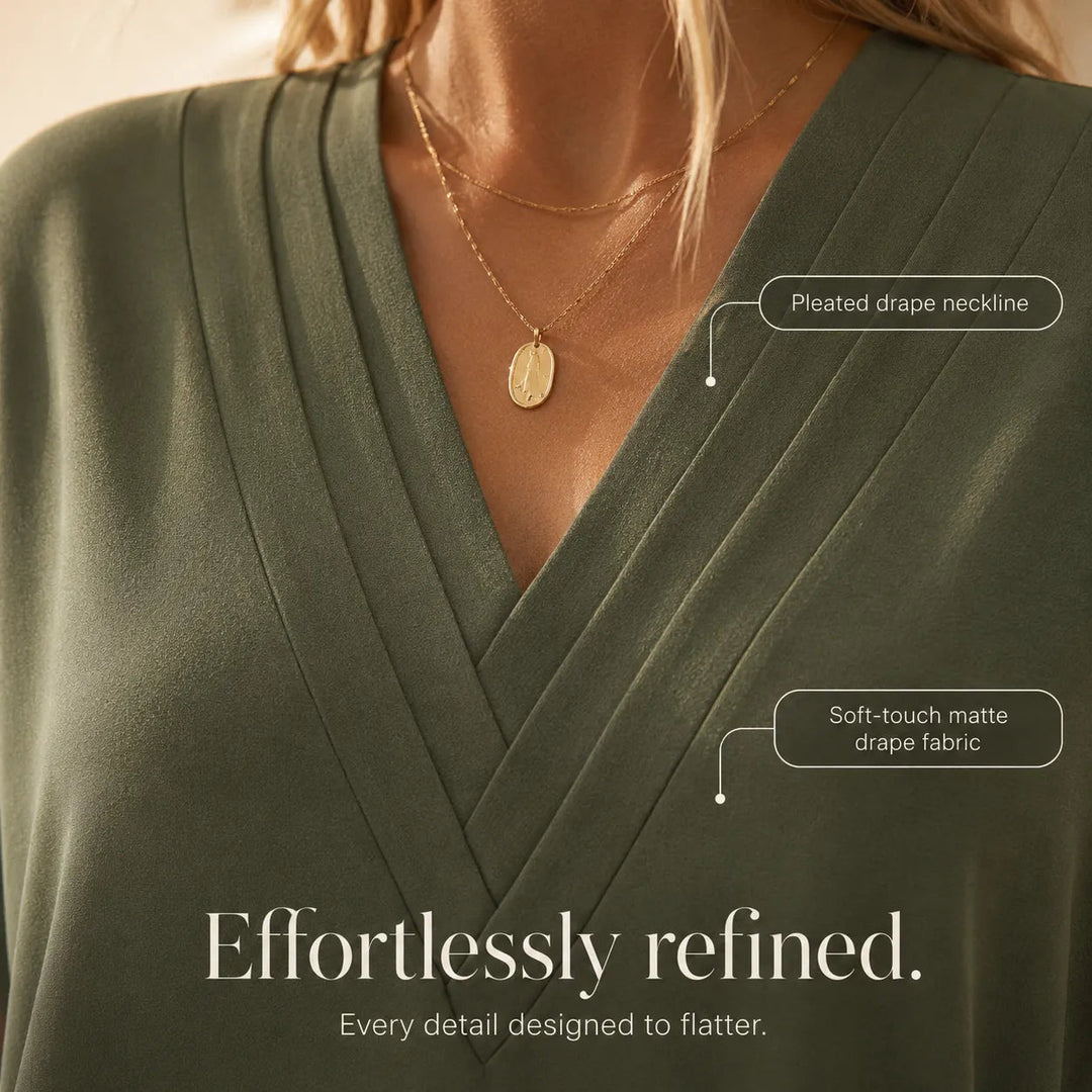 Solenne – Pleated V-Neck Soft-Drape Shift Dress