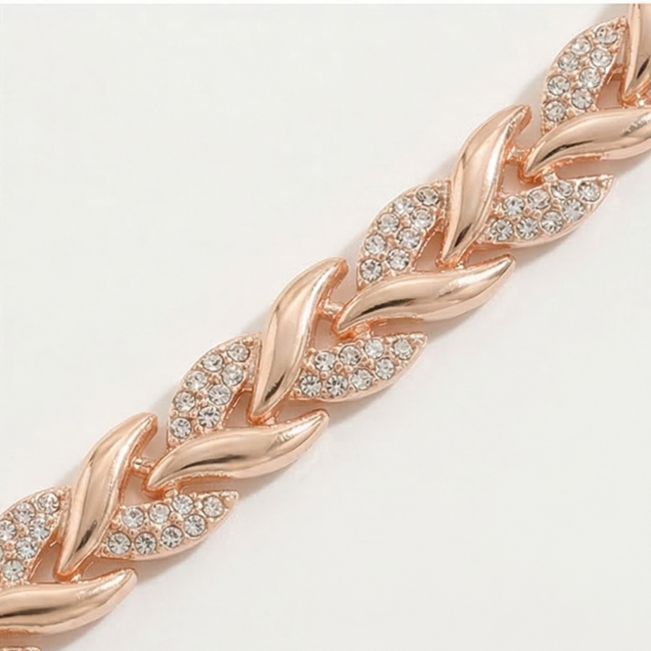 Levara™ – Sparkling Leaf Link Necklace and Bracelet Set