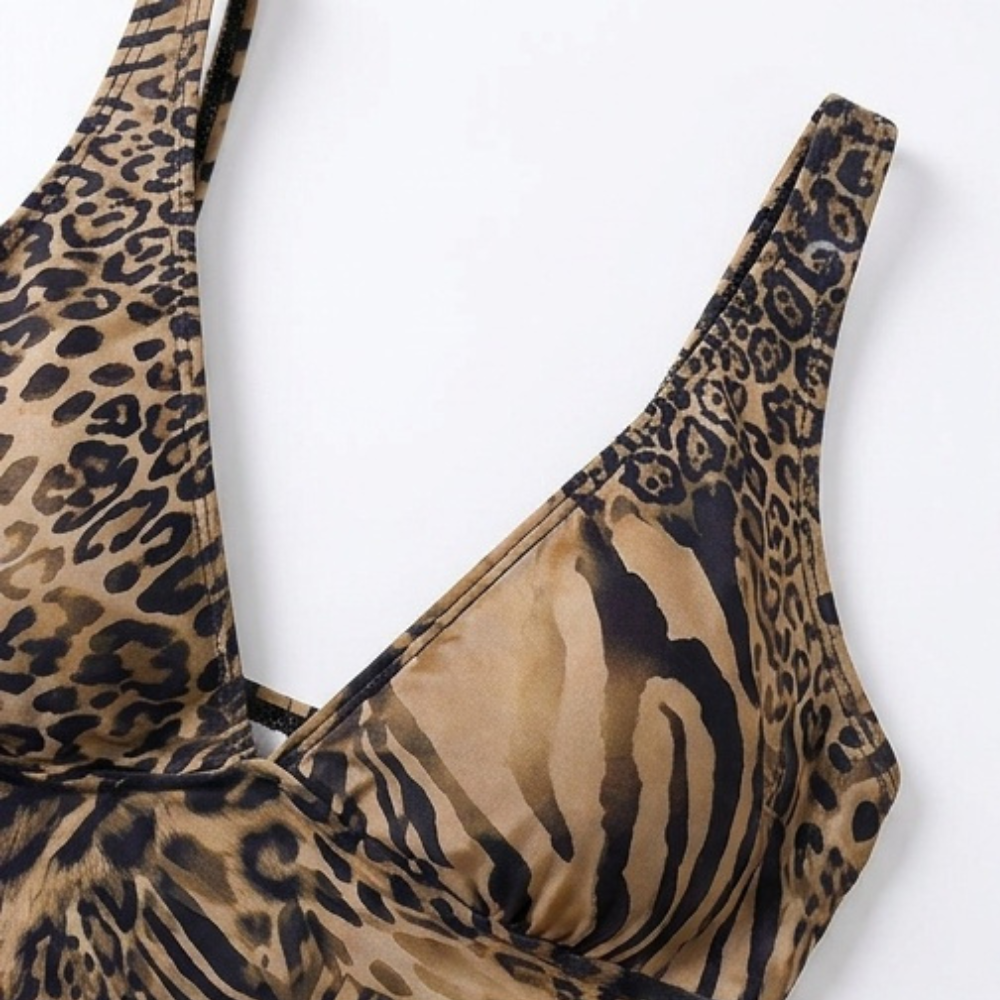 Lunavia - Women's Lined Leopard Plunge Bikini Set