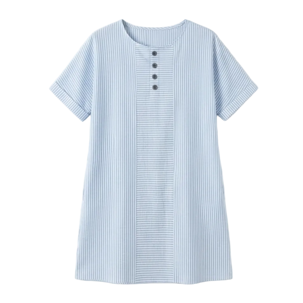 Lunavia™ - Striped Button-Placket Mini Dress with Pockets