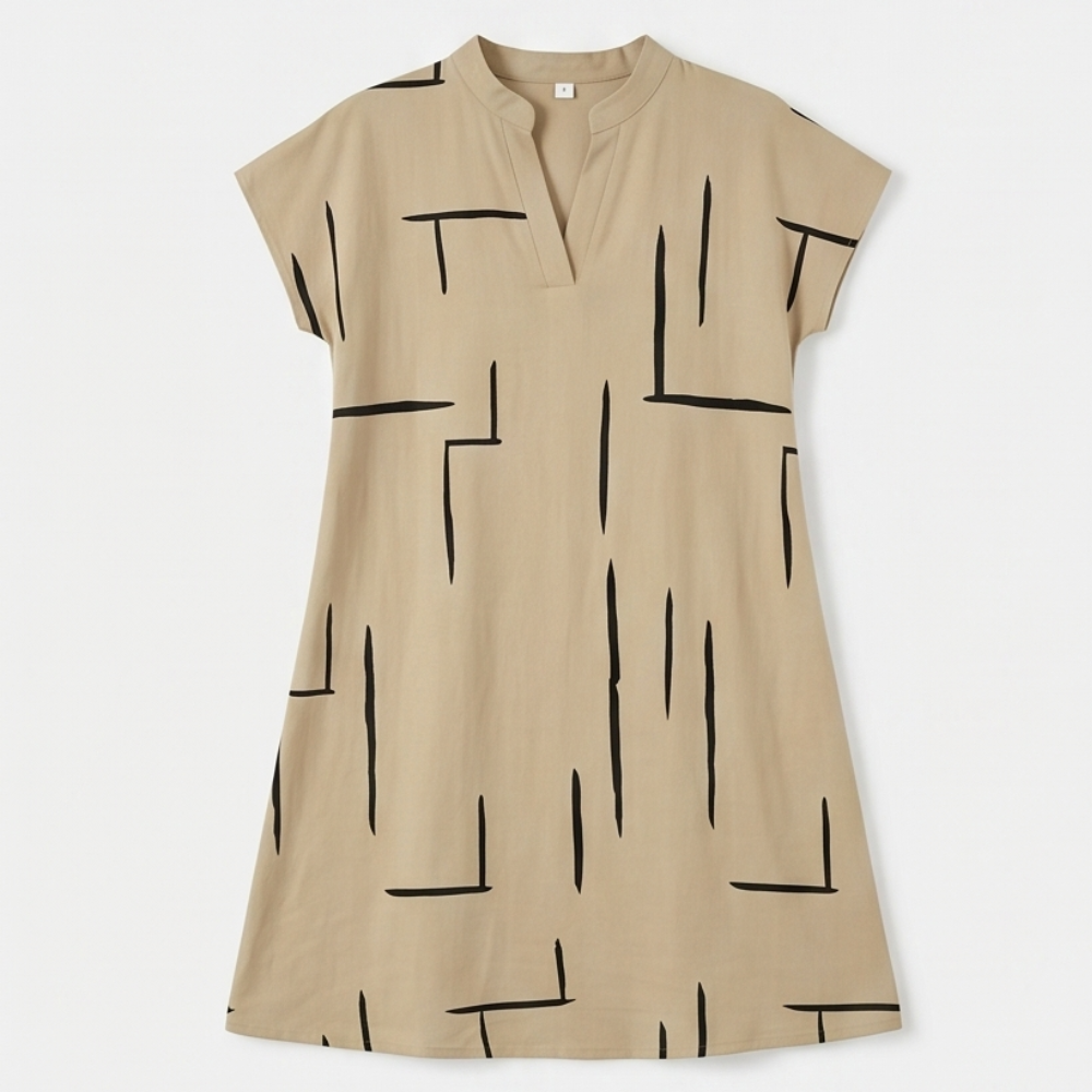 Elunara™ – Pocketed Dolman Dress with Abstract Print