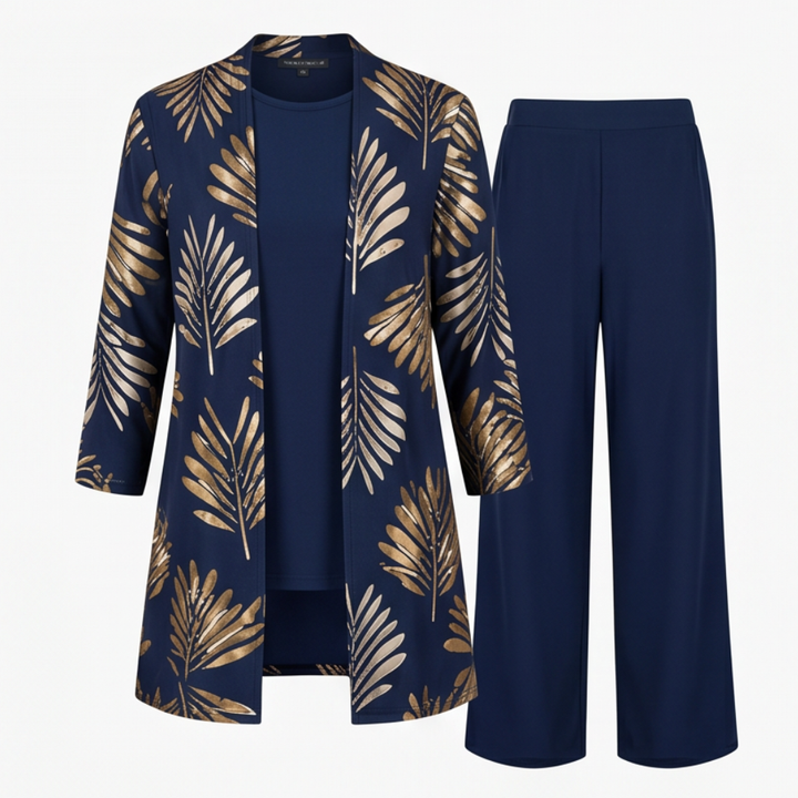 Trielle - Women's Elegant 3-Piece Floral Pantsuit Set