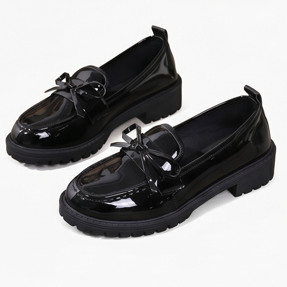 Bowella™ – Glossy Bow Loafers with Cushioned Platform
