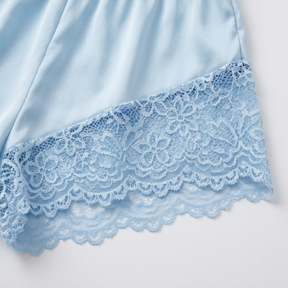 Lunessa™ — Lace Trim Satin Pajama Set