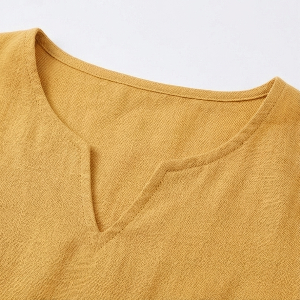 Solenne™ – Relaxed V-Neck Midi Dress with Pockets