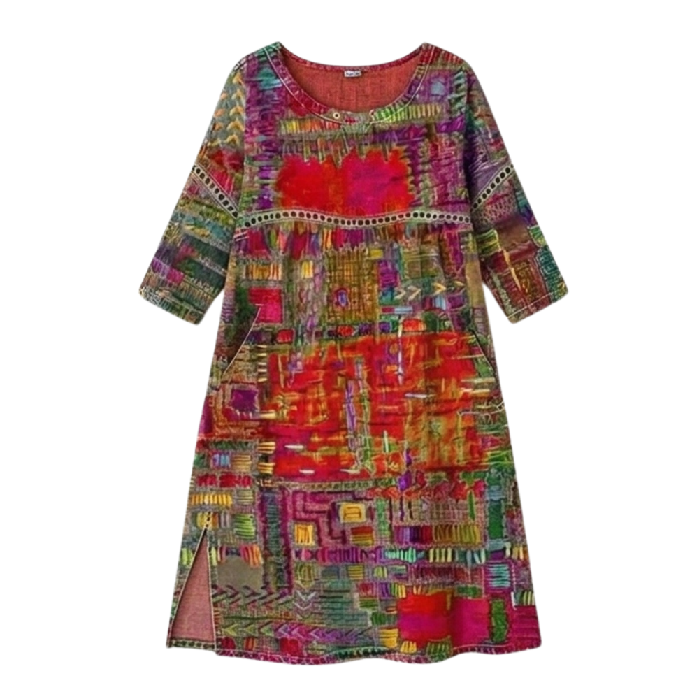 Tessara™ – Artisan Print Cotton Dress with Pockets