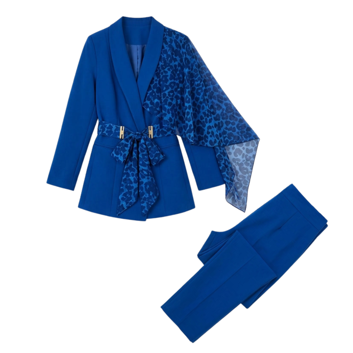 Selvana™ – Leopard Accent Blazer and Pants Set