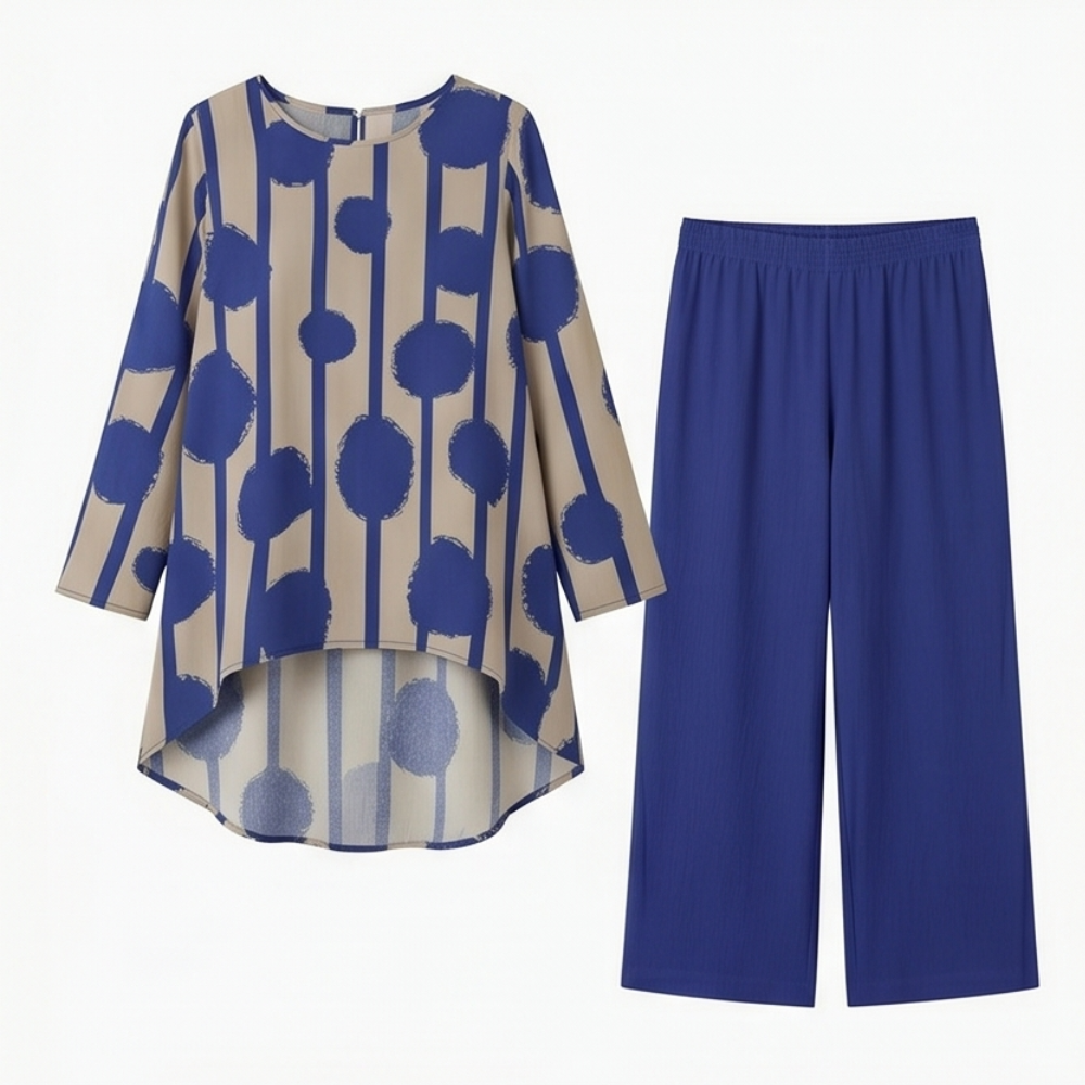 Vivelyn™ – Bold Print High-Low Tunic & Wide-Leg Pants Set