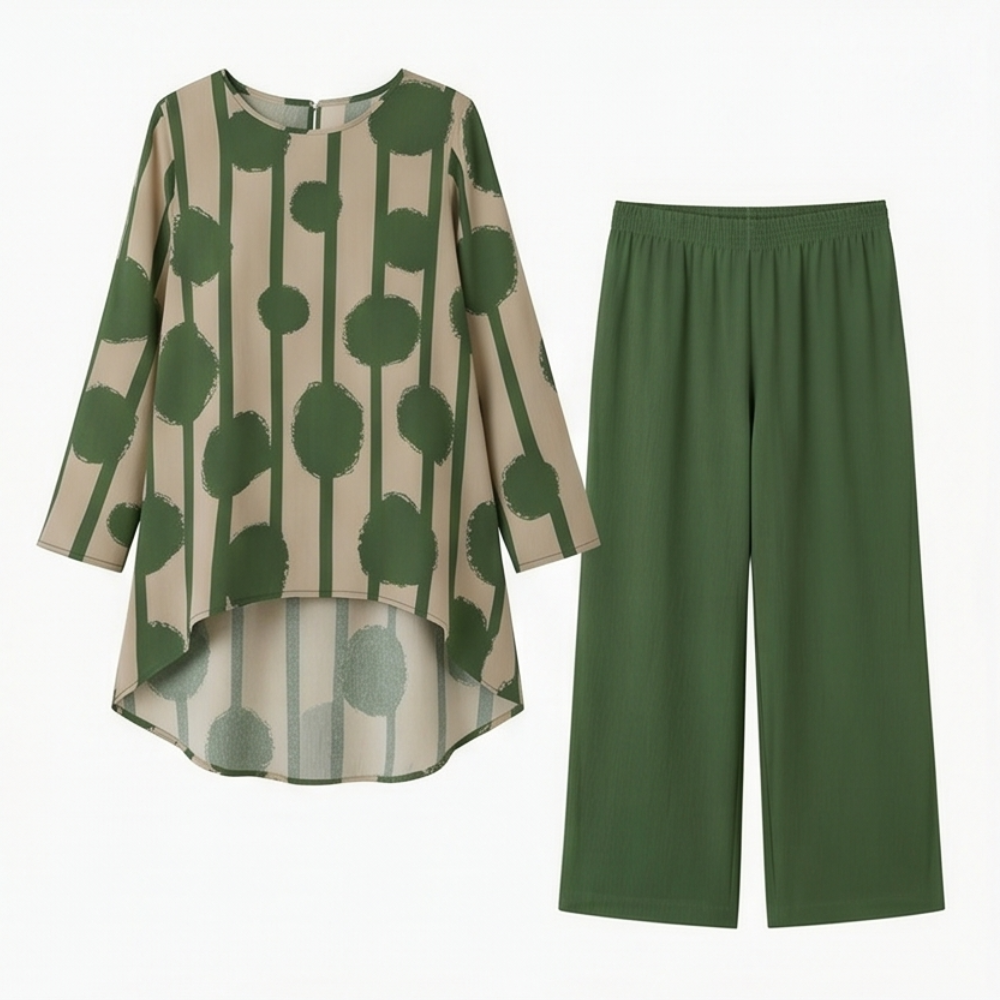 Vivelyn™ – Bold Print High-Low Tunic & Wide-Leg Pants Set