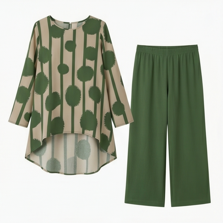 Vivelyn™ – Bold Print High-Low Tunic & Wide-Leg Pants Set