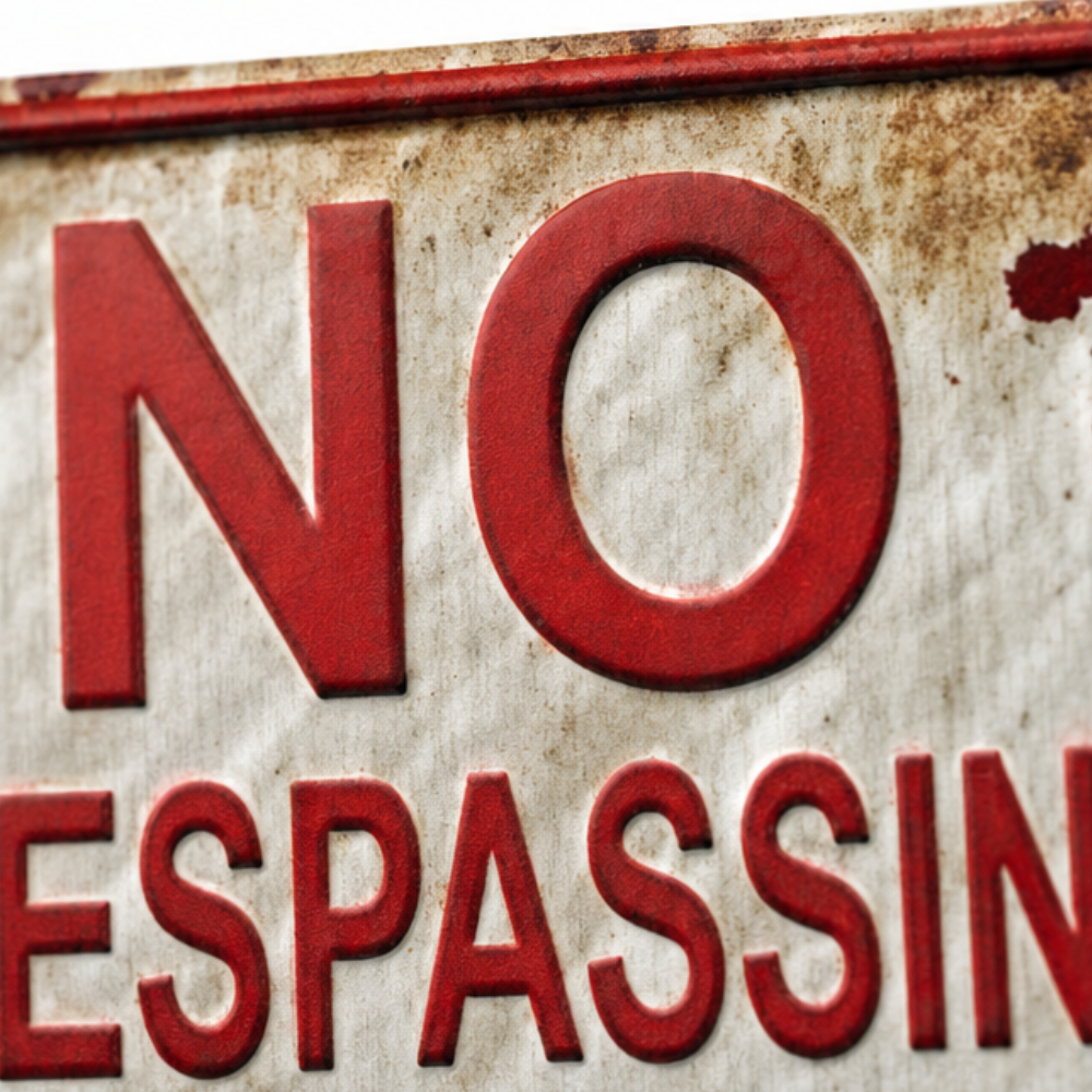 Hollerwood™ – Rustic No Trespassing Tin Sign for Porch Garage Garden