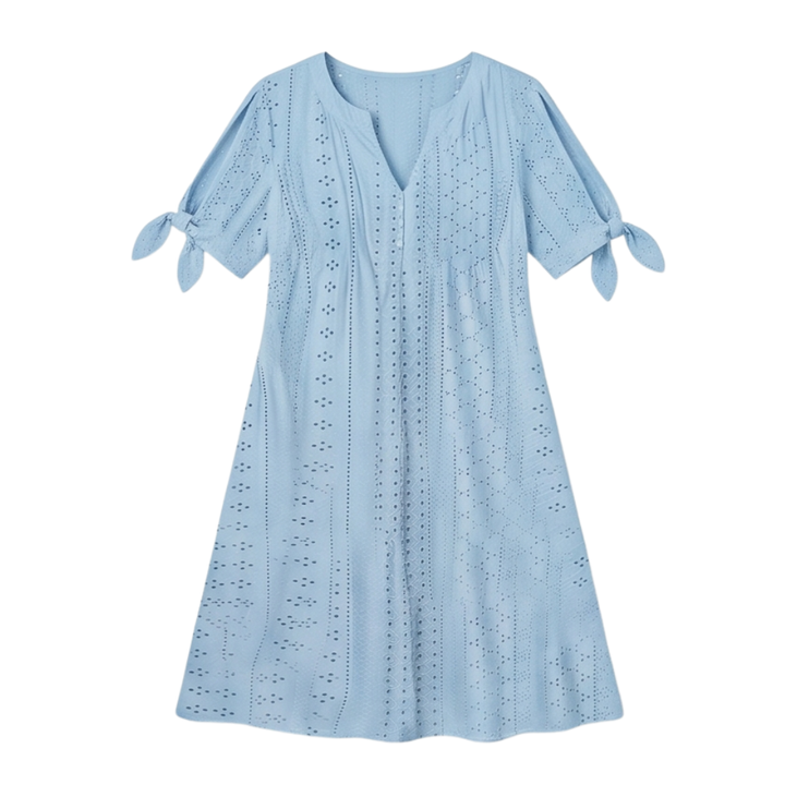Florenza™ – Eyelet Midi Dress with Tie-Bow Sleeves