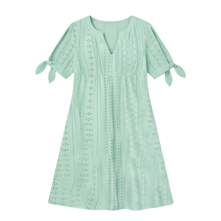 Florenza™ – Eyelet Midi Dress with Tie-Bow Sleeves