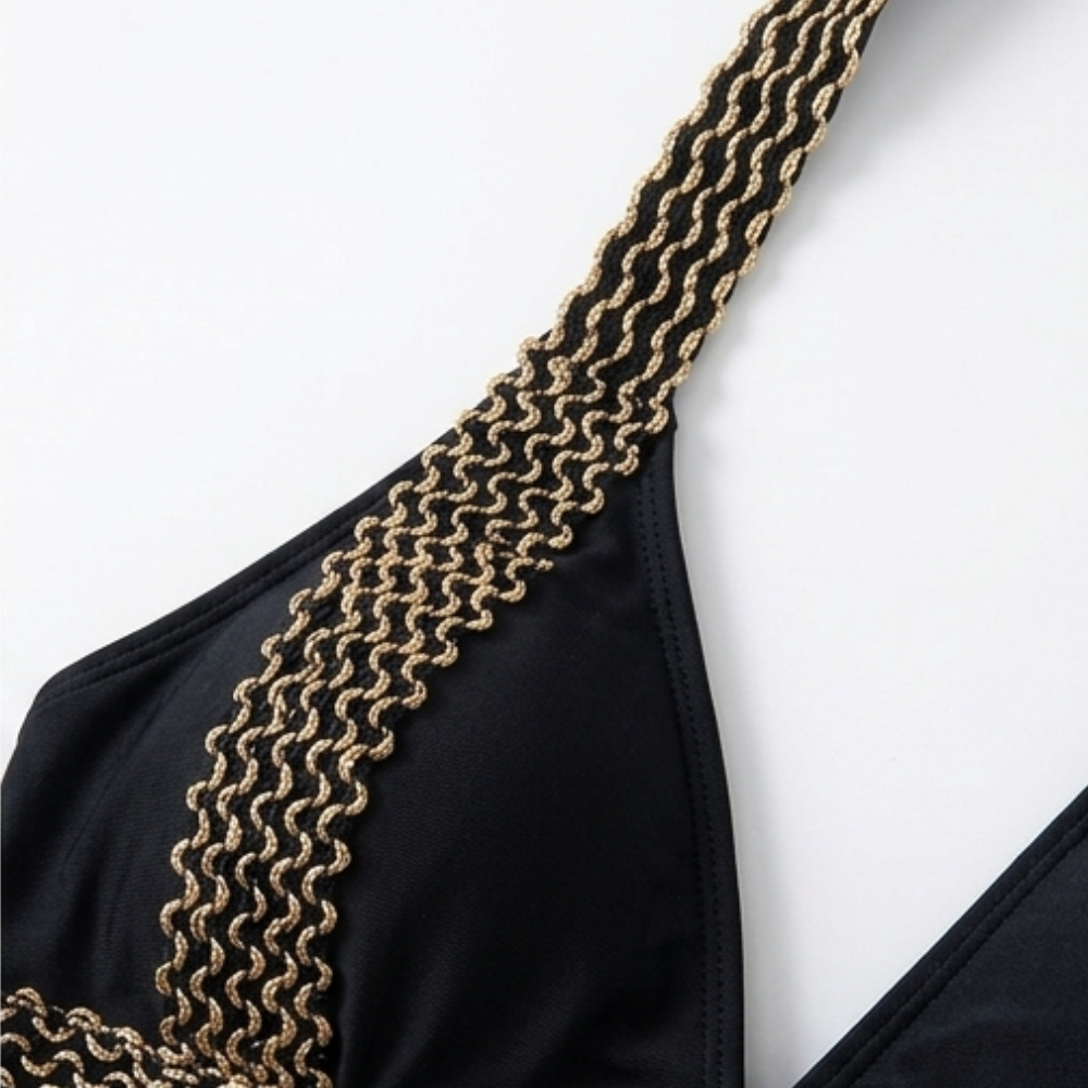 Solaia™ - Gold Trimmed Two Piece Halter Bikini