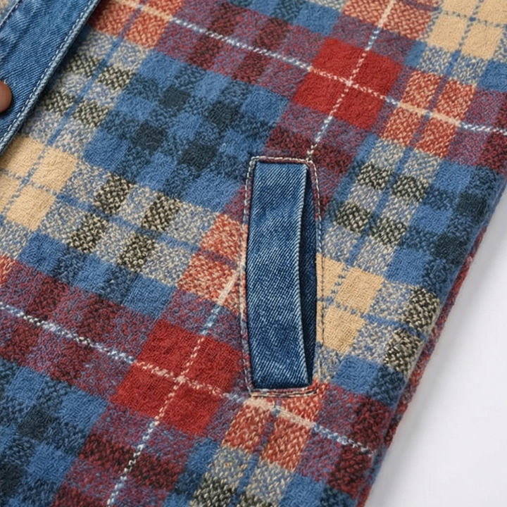 Weslyn™ - Contrast Denim Plaid Hooded Jacket